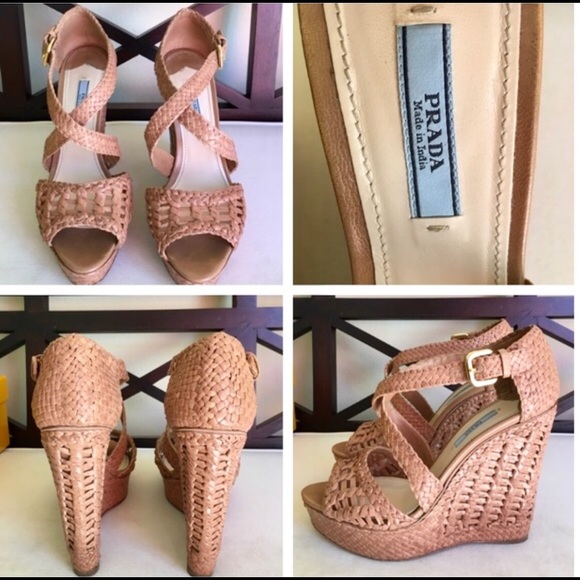 Authentic Prada Tan Woven Leather Wedges - Picture 4 of 8
